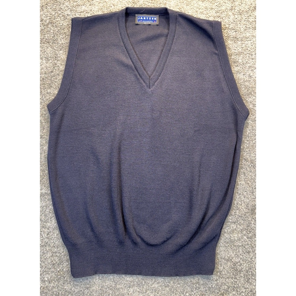 Vintage Jantzen Classics Men's M Navy Blue V-Neck Sweater Vest Made in USA